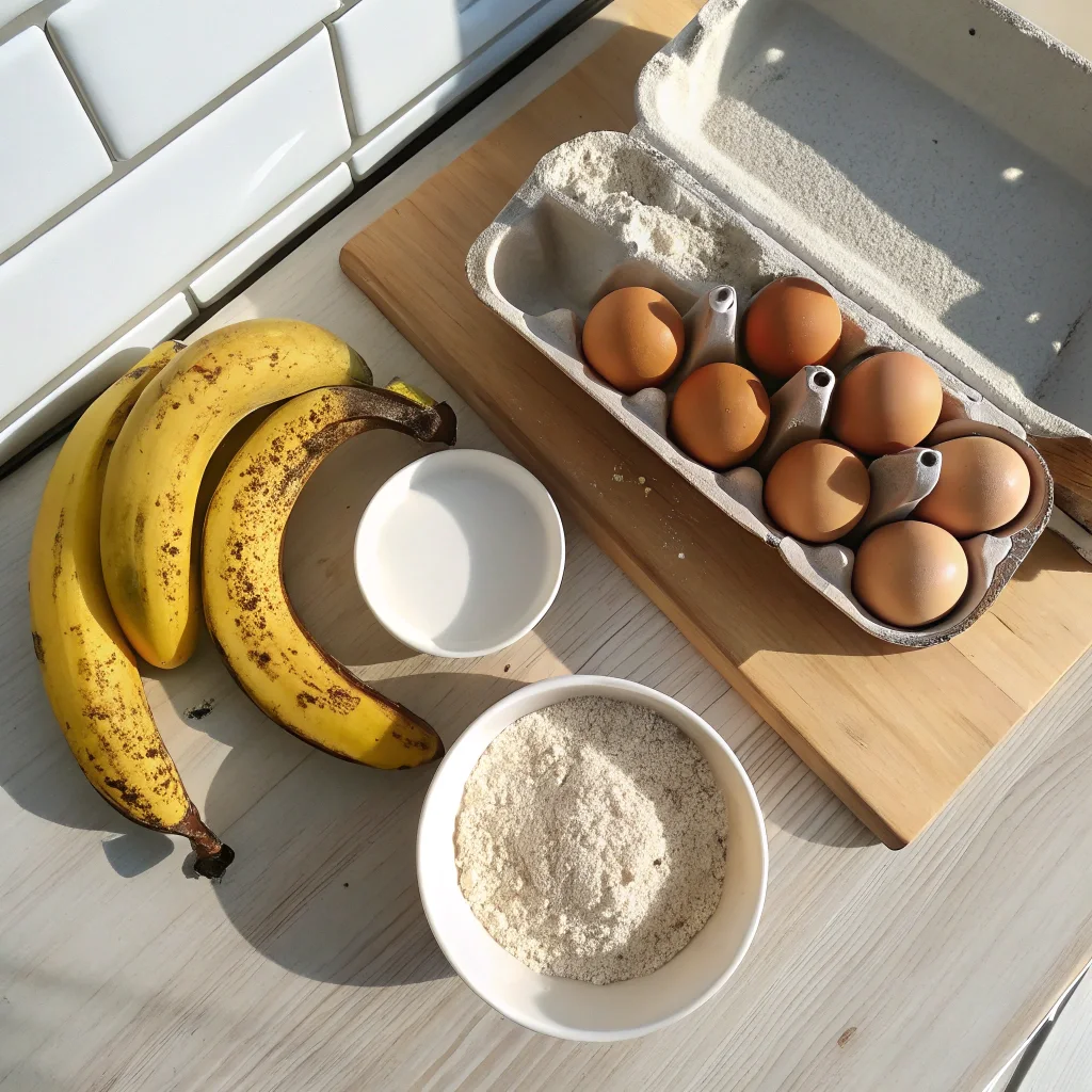 3 Ingredient Banana Bread: The Best Easy Recipe You’ll Ever Make 7 Ingredients for 3 ingredient banana bread laid out