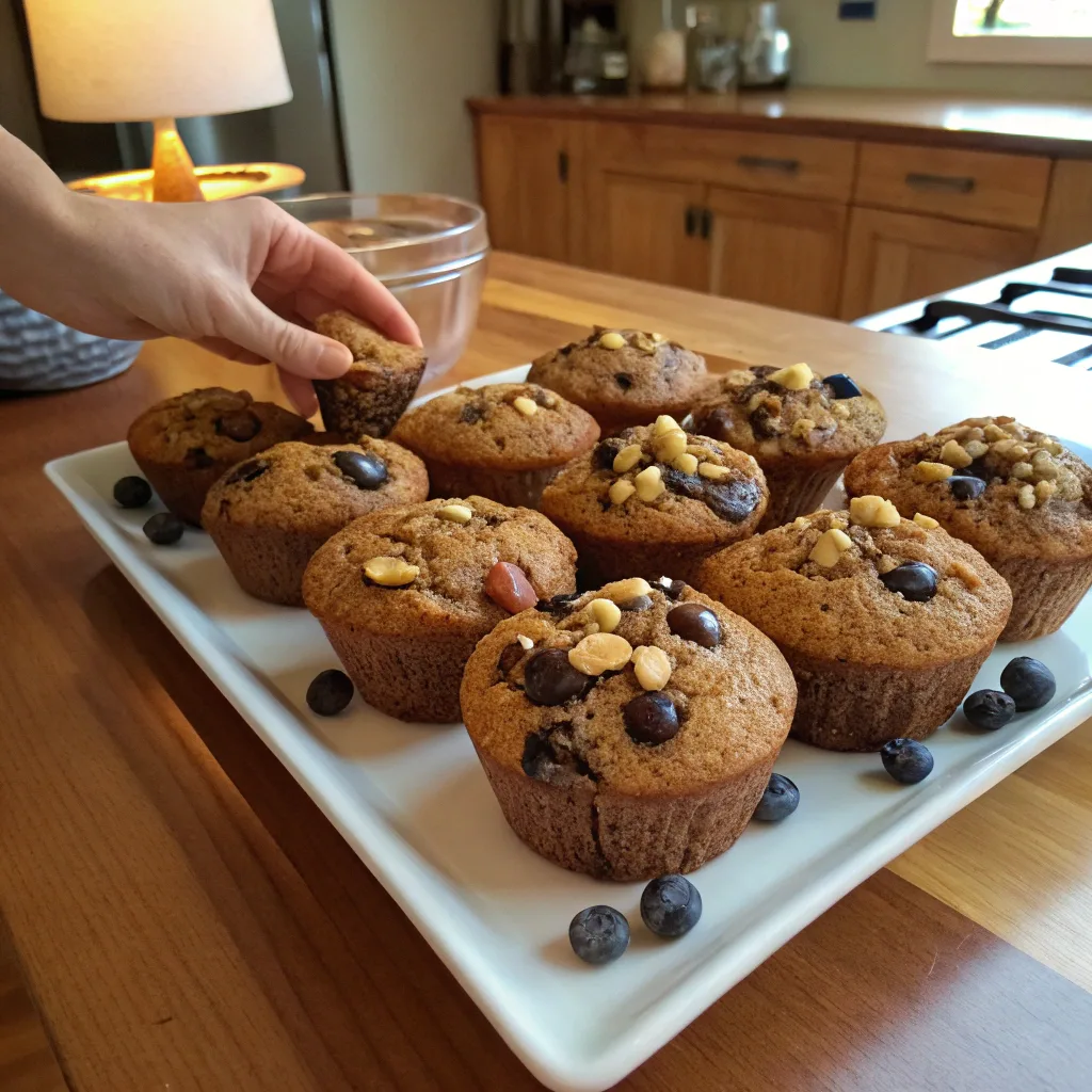 4 Ingredient Banana Muffins – The Ultimate Easy & Moist Muffin Recipe 8 banana muffins with chocolate chips and berries