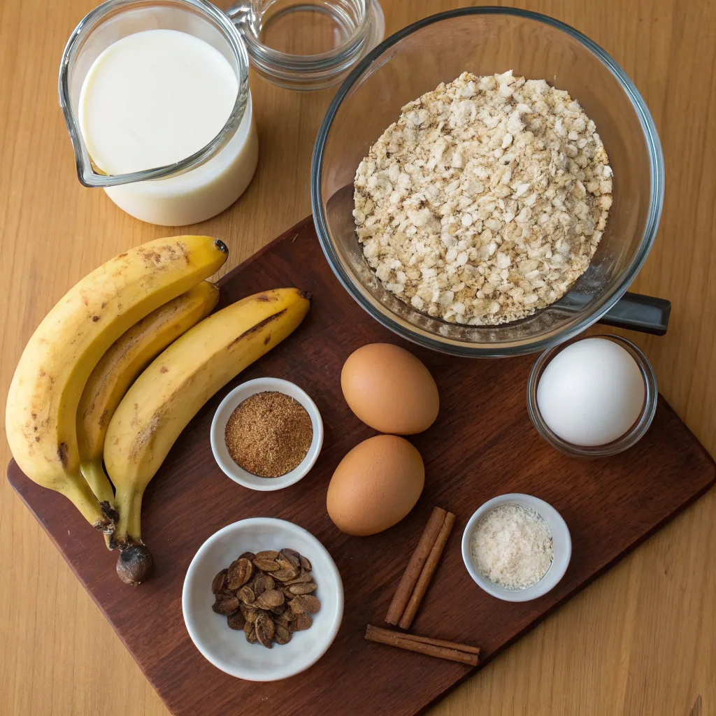 Banana Oatmeal Muffins – The Ultimate Guide to a Healthy and Delicious Breakfast Treat 7 Ingredients for banana oatmeal muffins on a wooden counter