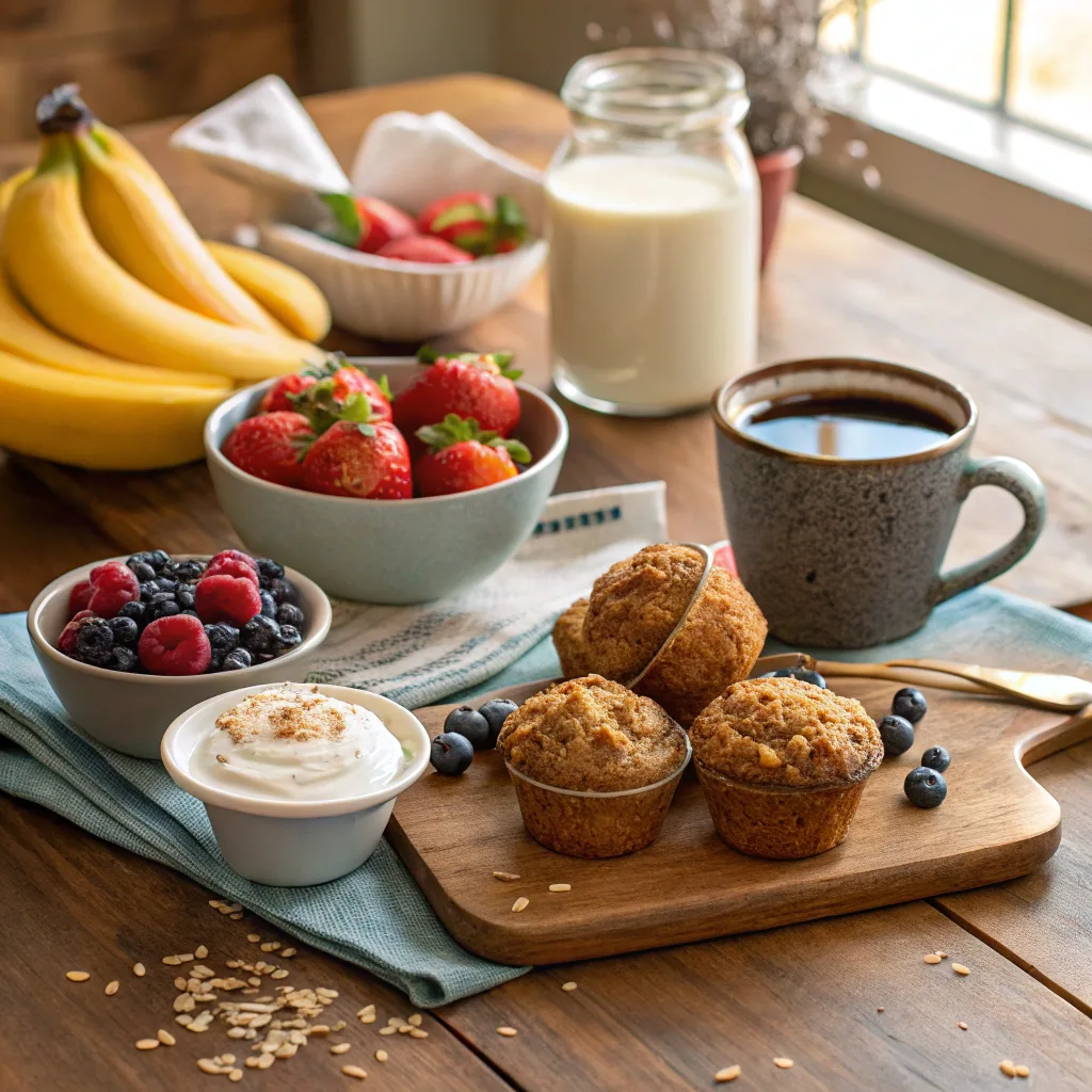 Banana Oatmeal Muffins – The Ultimate Guide to a Healthy and Delicious Breakfast Treat 9 Banana oatmeal muffins served with fruit and coffee