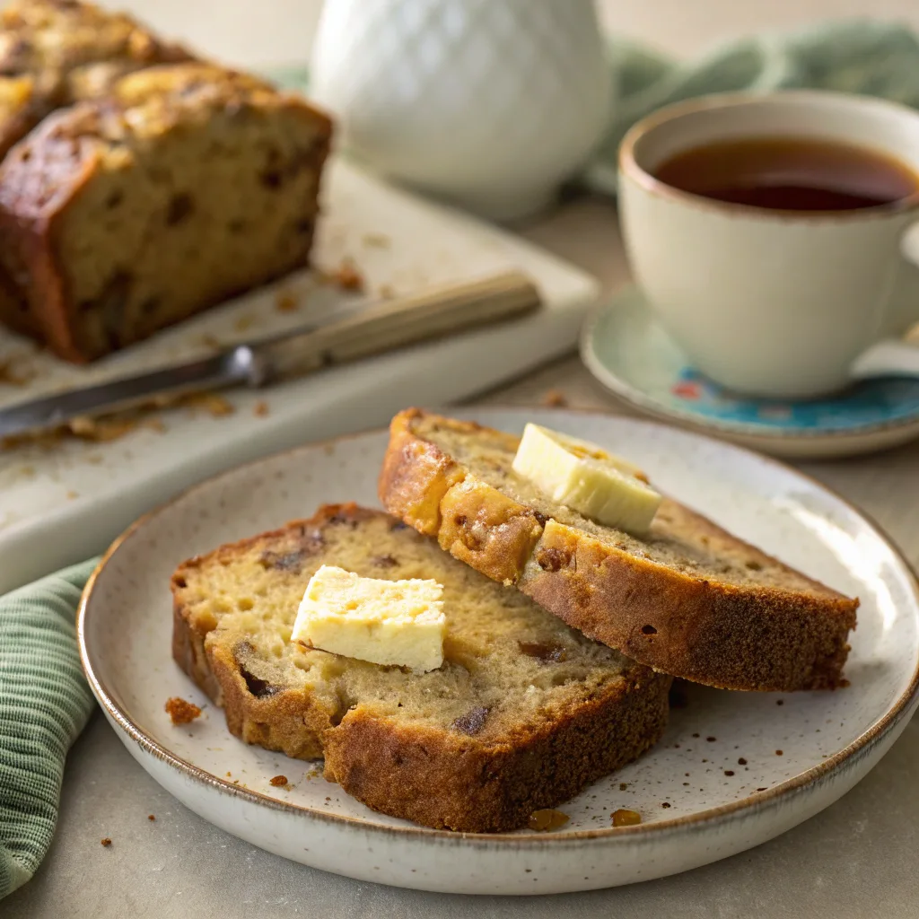 Moist & Tropical Banana Pineapple Bread That’ll Make Your Kitchen Smell Amazing 9 Slices of banana pineapple bread served with butter
