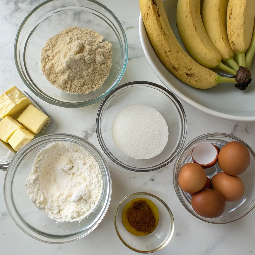 The Best Banana Bread 2 Bananas Recipe You’ll Ever Bake 7 ingredients for banana bread with 2 bananas in bowls