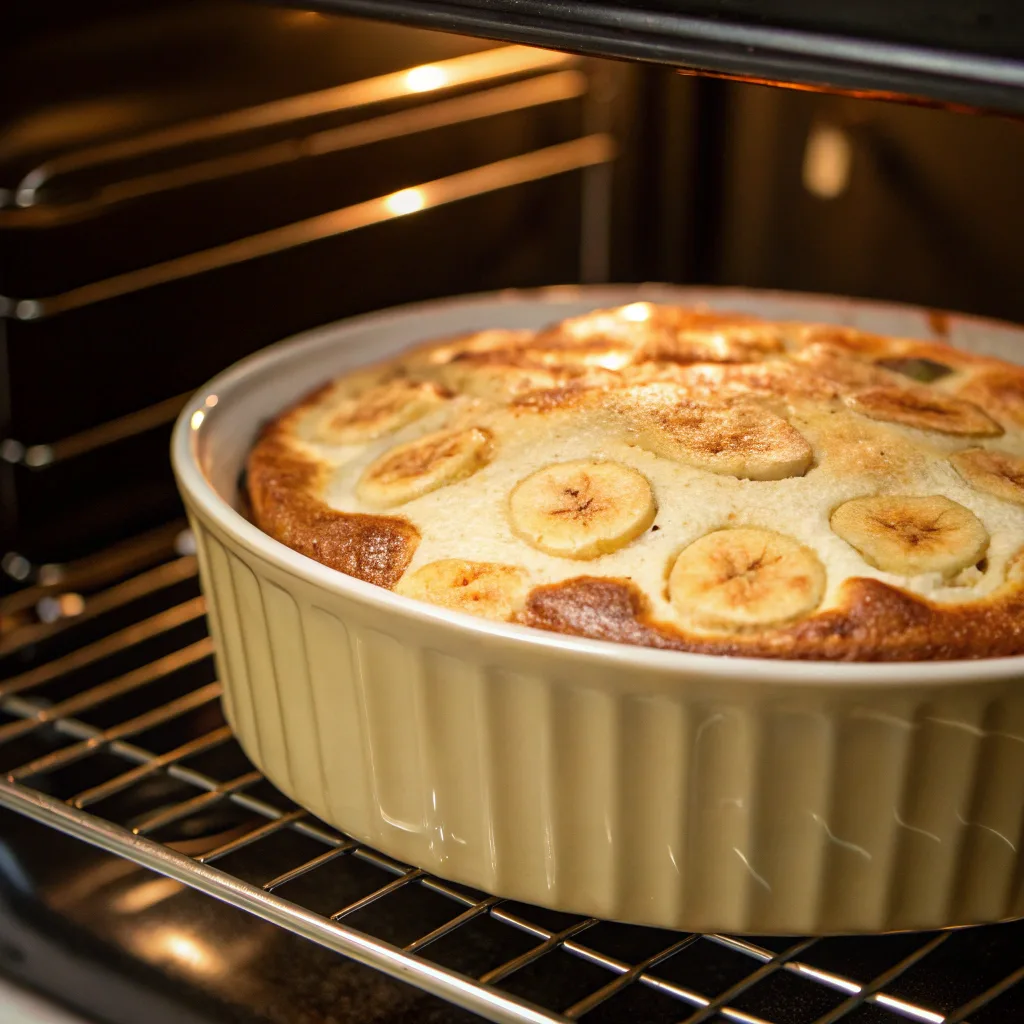 The Best Banana Pudding Cake Recipe to Wow Every Crowd 8 banana pudding cake baking in oven