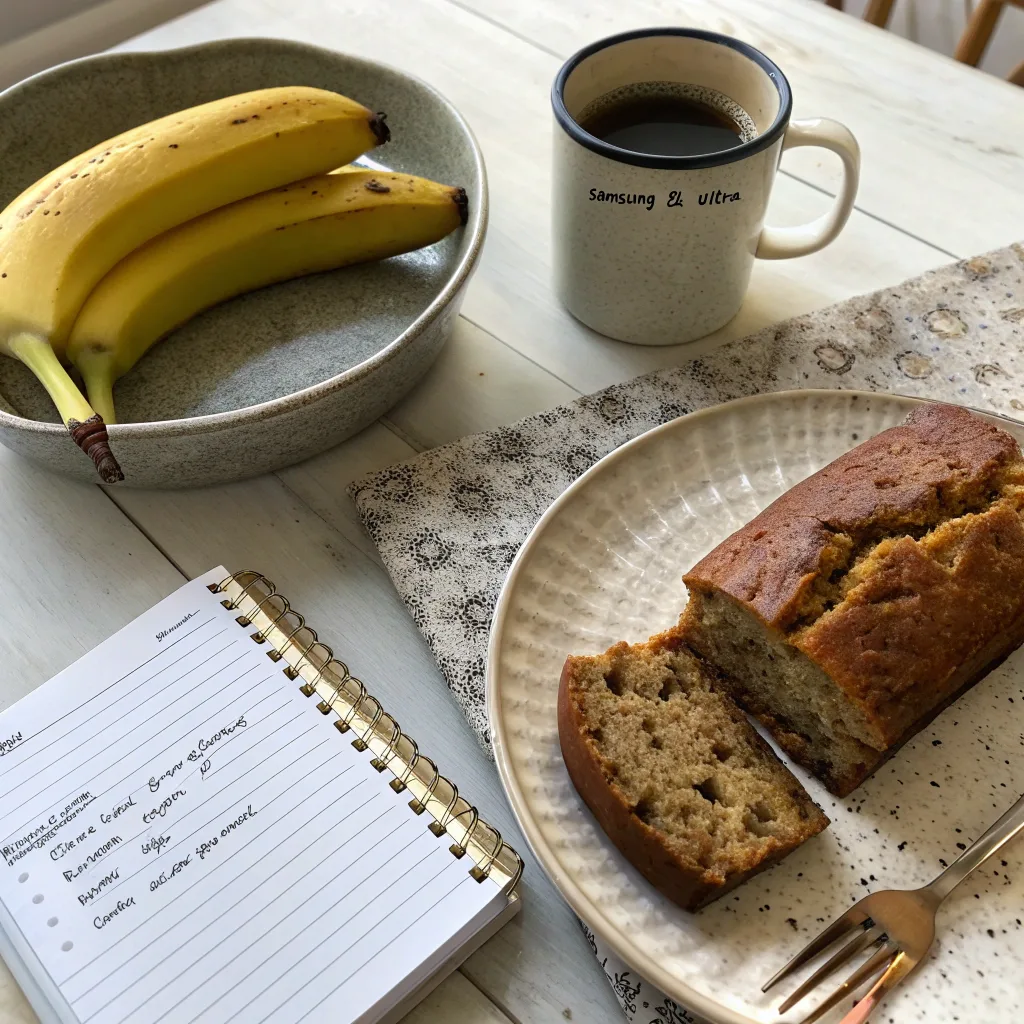 4 Ingredient Banana Bread – The Easiest Homemade Loaf You'll Ever Make 8 slice of banana bread with handwritten nutrition notes