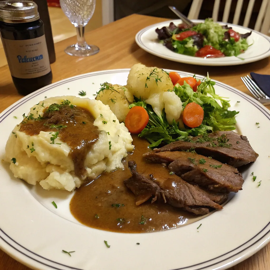 Serving of Slow Cooker Dilled Pot Roast with sides