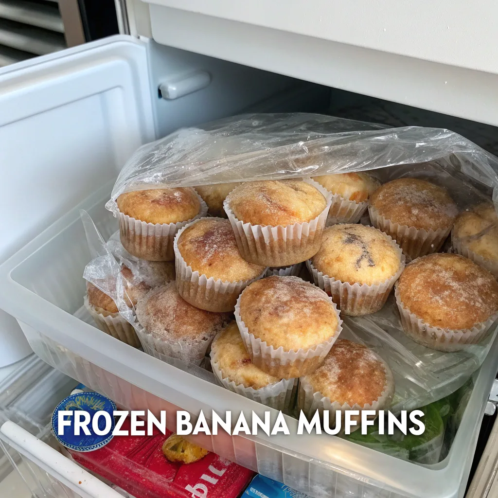 4 Ingredient Banana Muffins – The Ultimate Easy & Moist Muffin Recipe 9 frozen 4 ingredient banana muffins in freezer