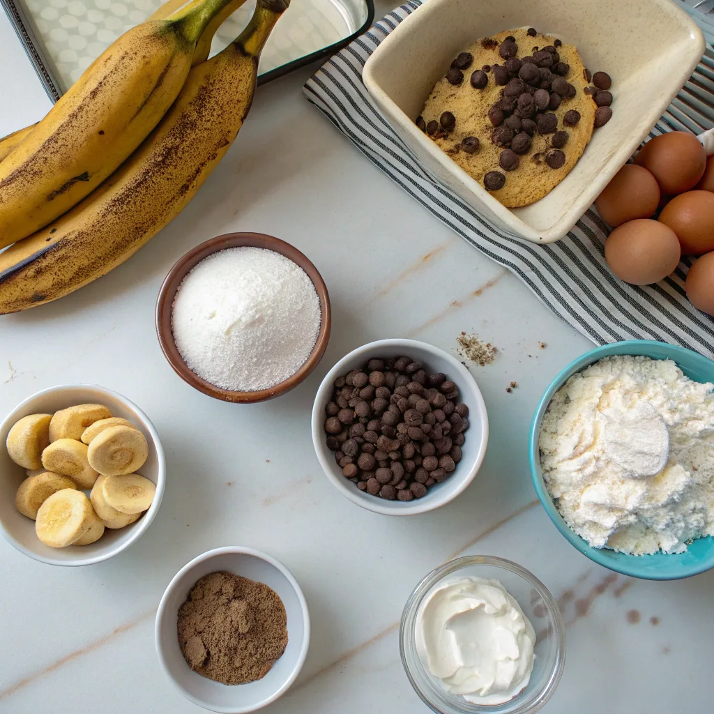 Banana Bread Chocolate Chip Muffins: The Best Moist and Easy Recipe 7 banana bread chocolate chip muffin ingredients on counter