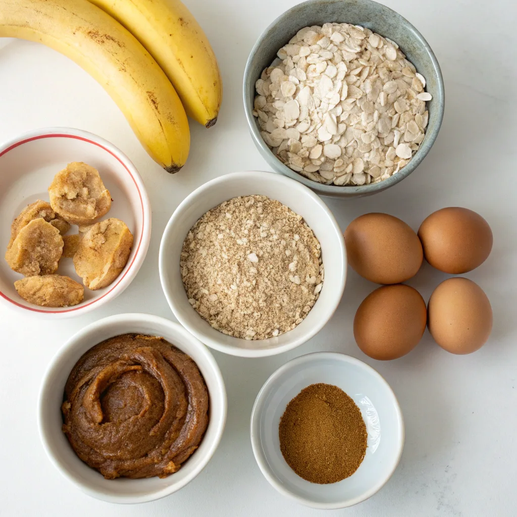 Flourless Banana Bread: The Ultimate Guide to a Healthy, Moist, and Gluten-Free Treat 7 flourless banana bread ingredients laid out flat