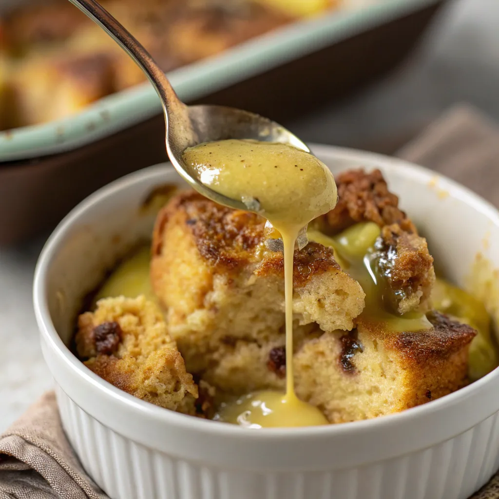 Banana Bread Pudding with Pistachio Butter Sauce: The Ultimate Irresistible Dessert 6 Spoonful of banana bread pudding with pistachio sauce