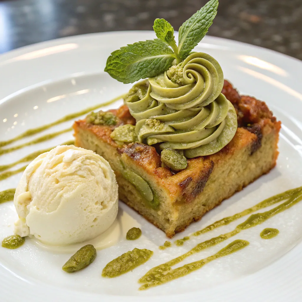 Banana Bread Pudding with Pistachio Butter Sauce: The Ultimate Irresistible Dessert 7 Banana dessert with pistachio sauce and ice cream