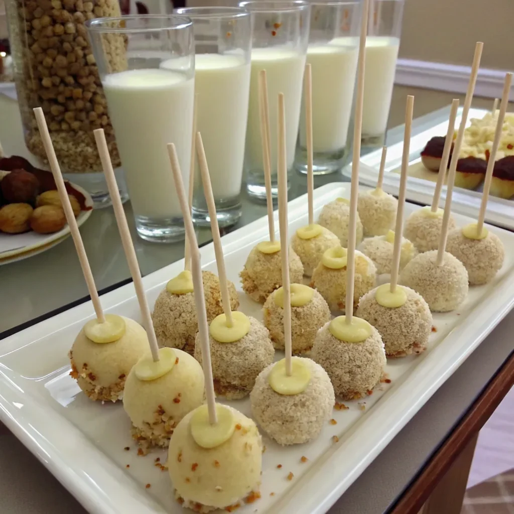 Banana Pudding Cake Pops – The Ultimate Moist Dessert You’ll Crave 9 Banana pudding cake pops on a serving tray