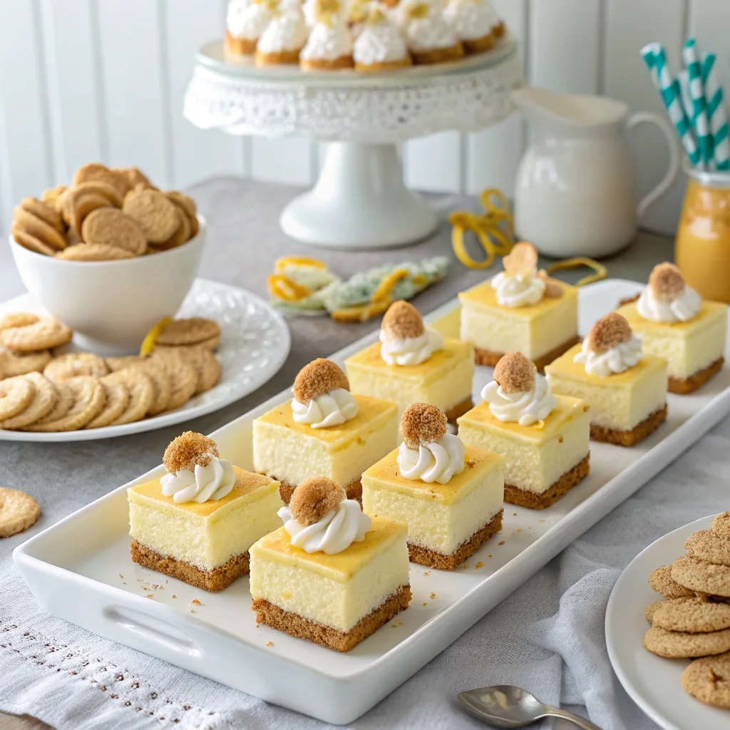 Banana Pudding Cheesecake Bars: The Best Sweet Southern-Inspired Treat Ever 9 Banana pudding cheesecake bars styled for party