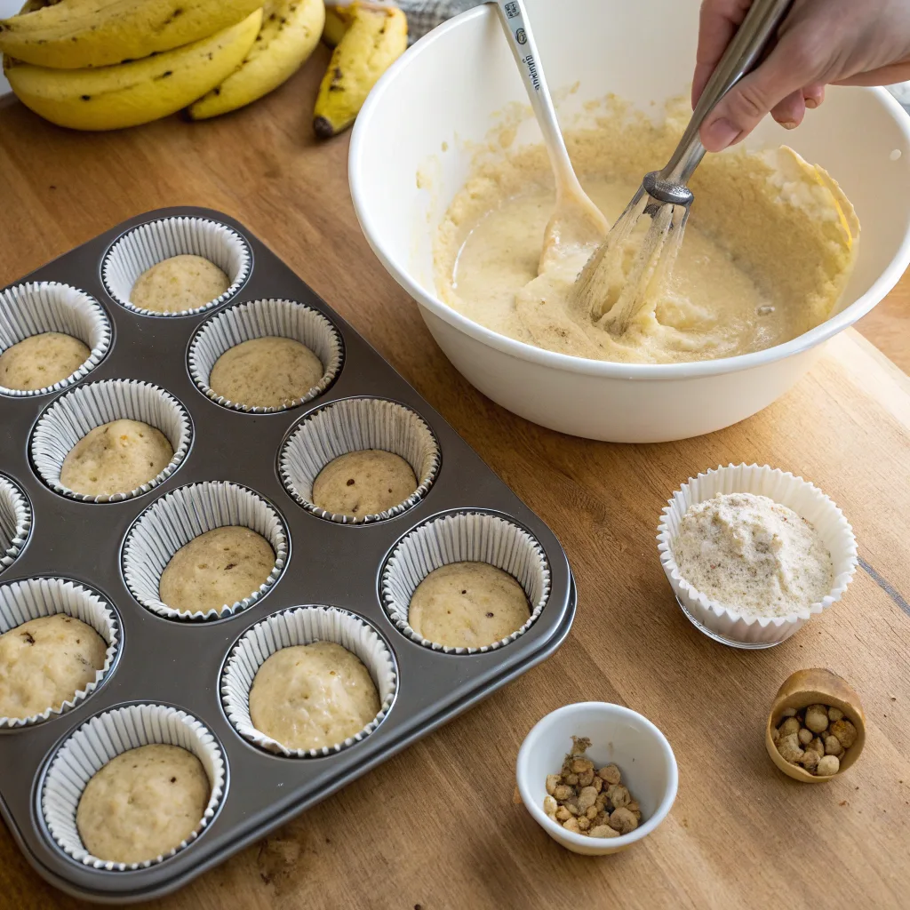 Banana Pudding Cupcakes: The Ultimate Moist Dessert You’ll Love Baking 7 Pouring banana pudding cupcake batter into liners