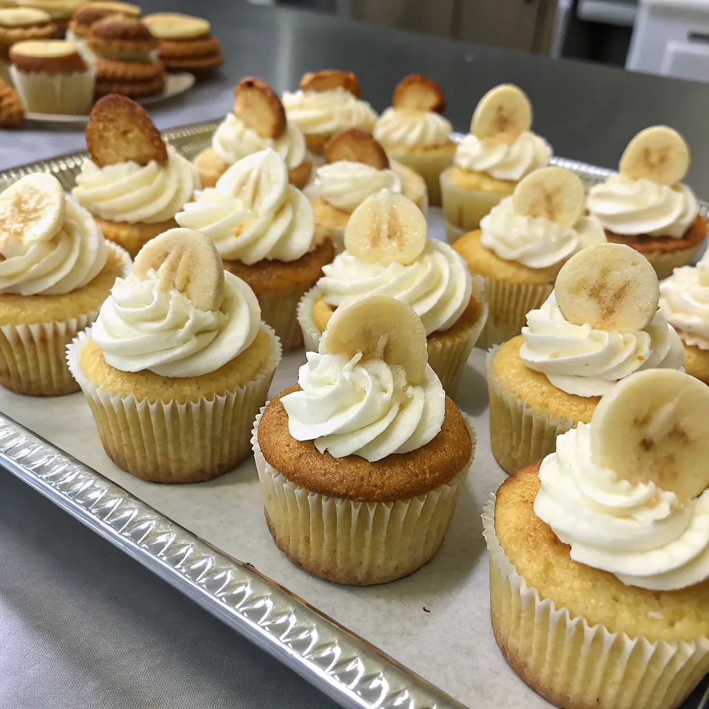 Banana Pudding Cupcakes: The Ultimate Moist Dessert You’ll Love Baking 9 Mini banana pudding cupcakes on tray