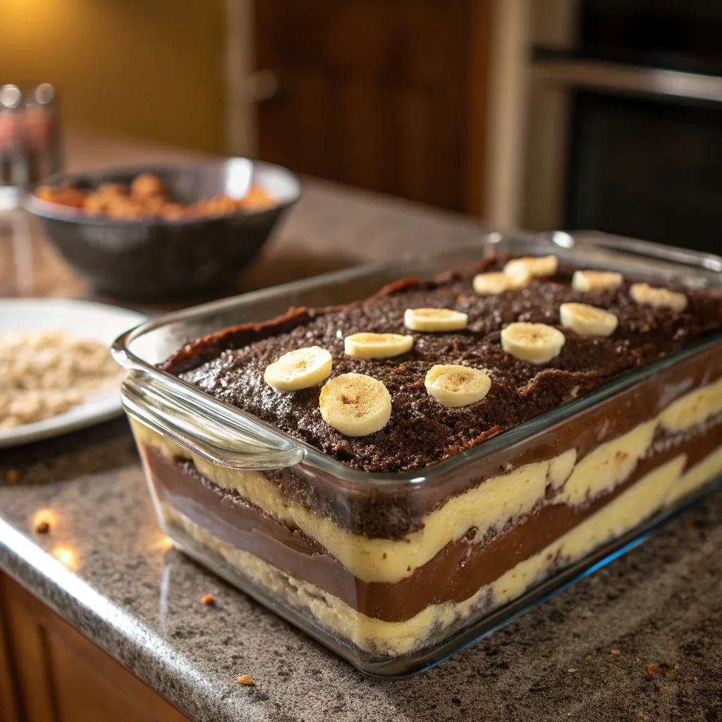 Chocolate Banana Pudding Cake – The Ultimate Moist & Irresistible Dessert Guide 8 Assembling Chocolate Banana Pudding Cake in layers