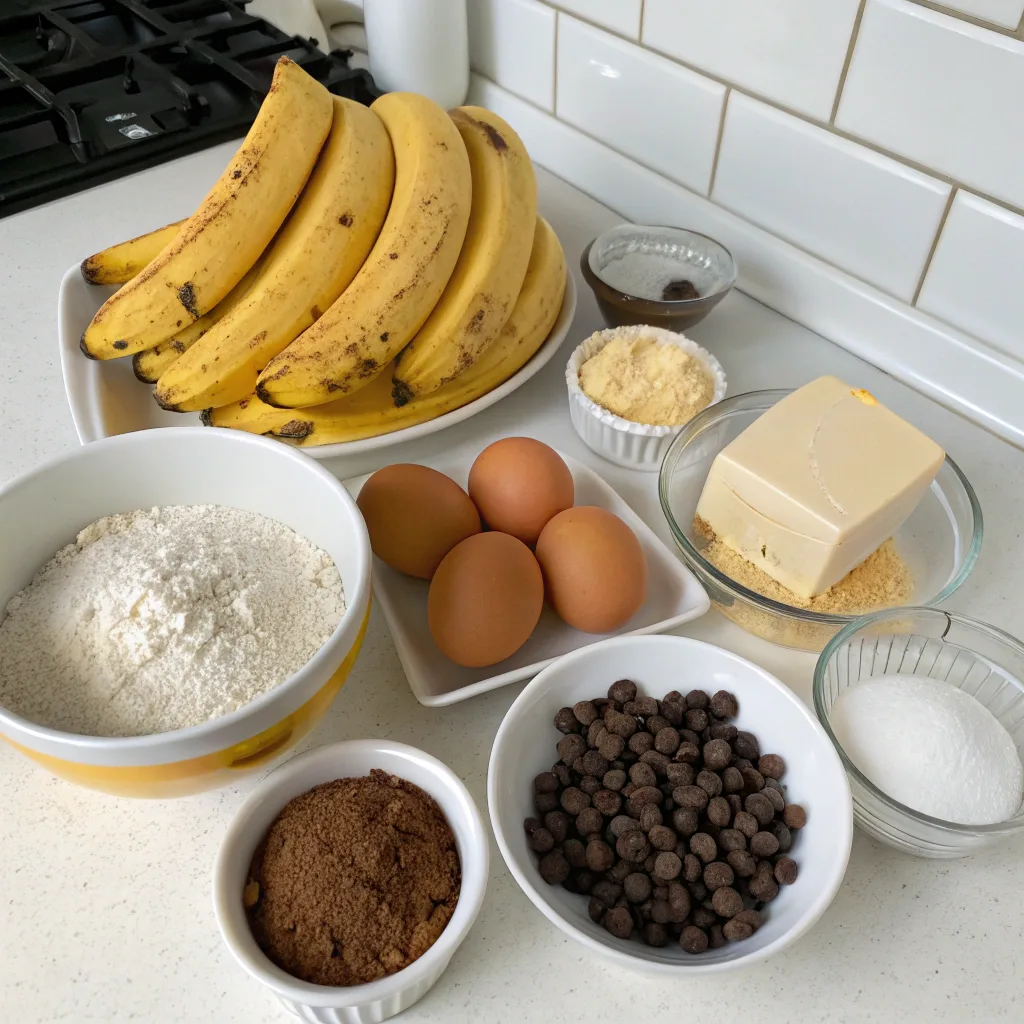 The Best Chocolate Chip Banana Bread You’ll Ever Bake (Moist, Easy & Irresistible) 7 Ingredients for chocolate chip banana bread