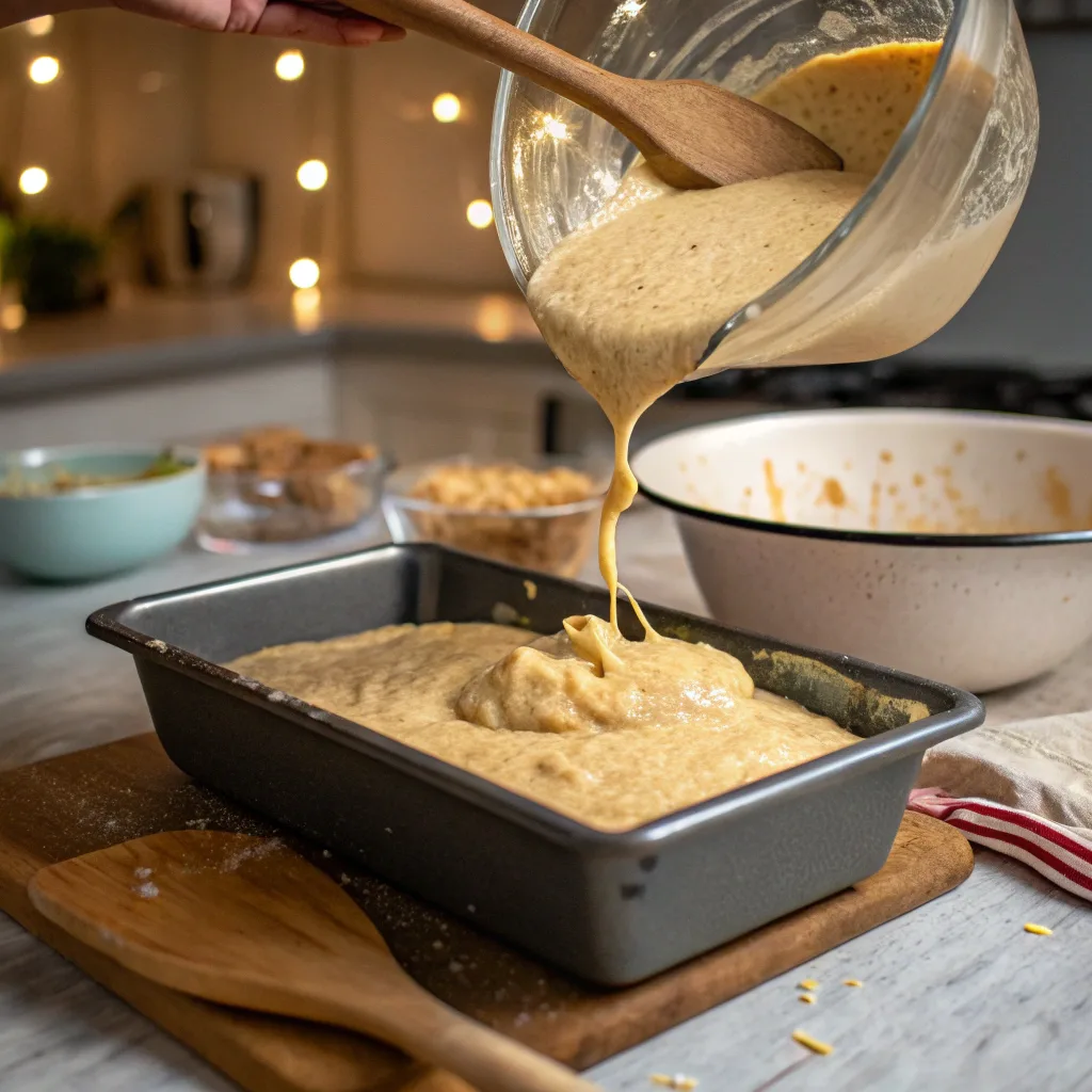 Keto Banana Bread: The Ultimate Low-Carb, Sugar-Free Guide You’ll Love 8 pouring keto banana bread batter into loaf pan