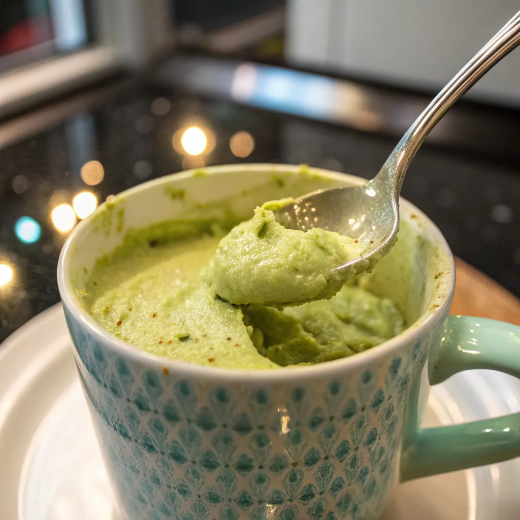 Pistachio Butter Mug Cake – The Ultimate Nutty Microwave Treat 8 Mixing pistachio butter mug cake batter in mug