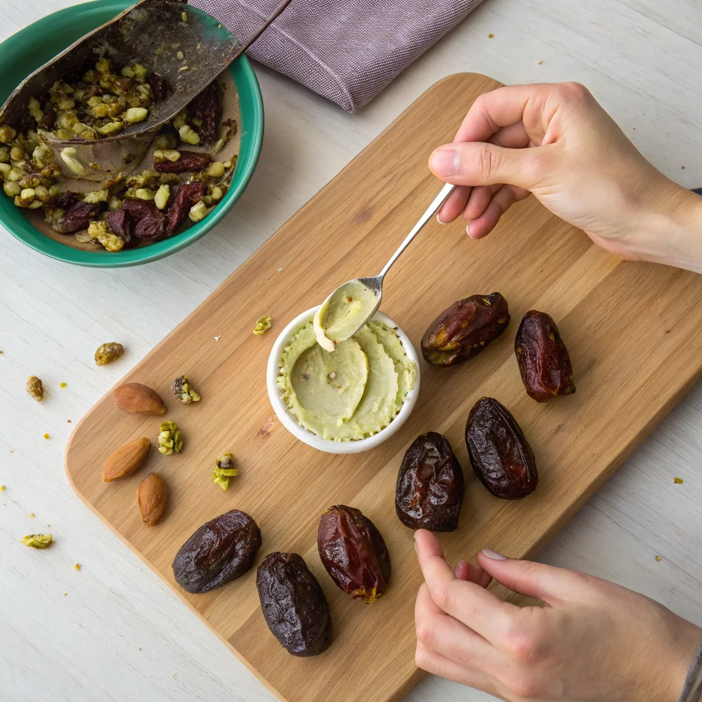 Pistachio Butter Stuffed Dates – The Ultimate Healthy Treat You’ll Crave Daily 6 filling Medjool dates with pistachio butter