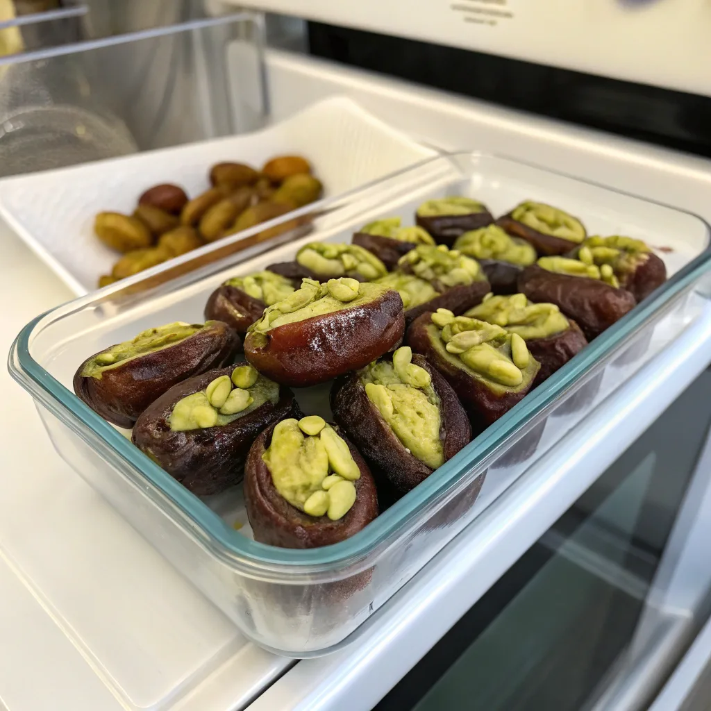 Pistachio Butter Stuffed Dates – The Ultimate Healthy Treat You’ll Crave Daily 7 storing pistachio butter stuffed dates in container