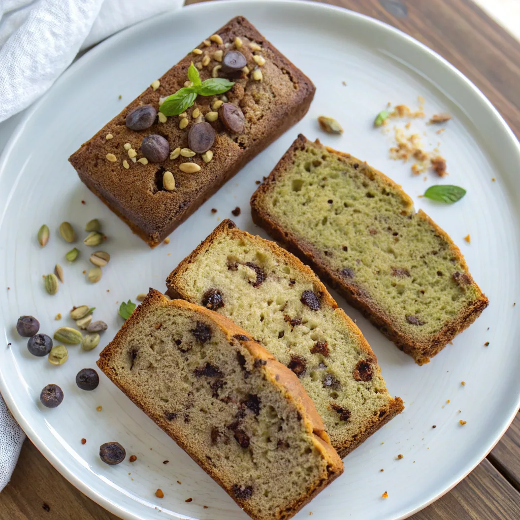Pistachio Butter Banana Bread: A Moist, Nutty Twist You’ll Crave Again 9 three pistachio butter banana bread variations on plate