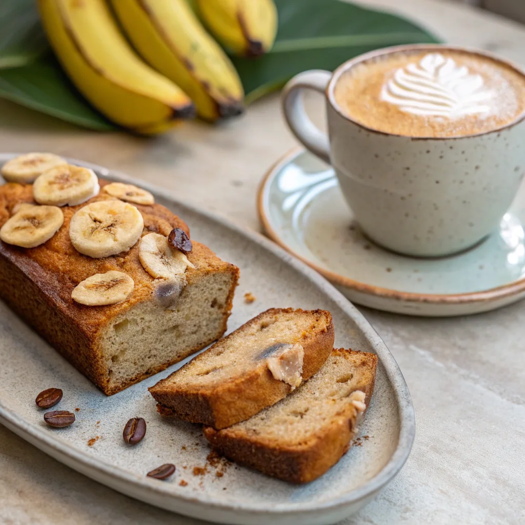 The Best Vanilla Bean Banana Bread Recipe You’ll Ever Make 9 serving vanilla bean banana bread with latte
