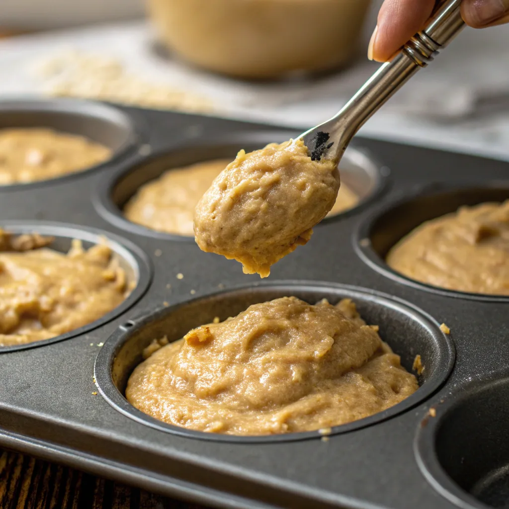 Chocolate Chip Banana Bread Muffins – The Ultimate Moist & Easy Recipe Guide 8 Scooping banana muffin batter into tin