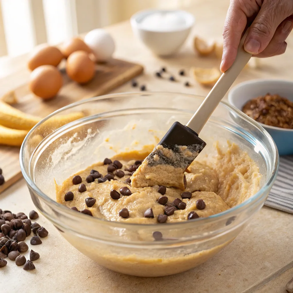 The Best Chocolate Chip Banana Bread You’ll Ever Bake (Moist, Easy & Irresistible) 8 Mixing chocolate chip banana bread batter