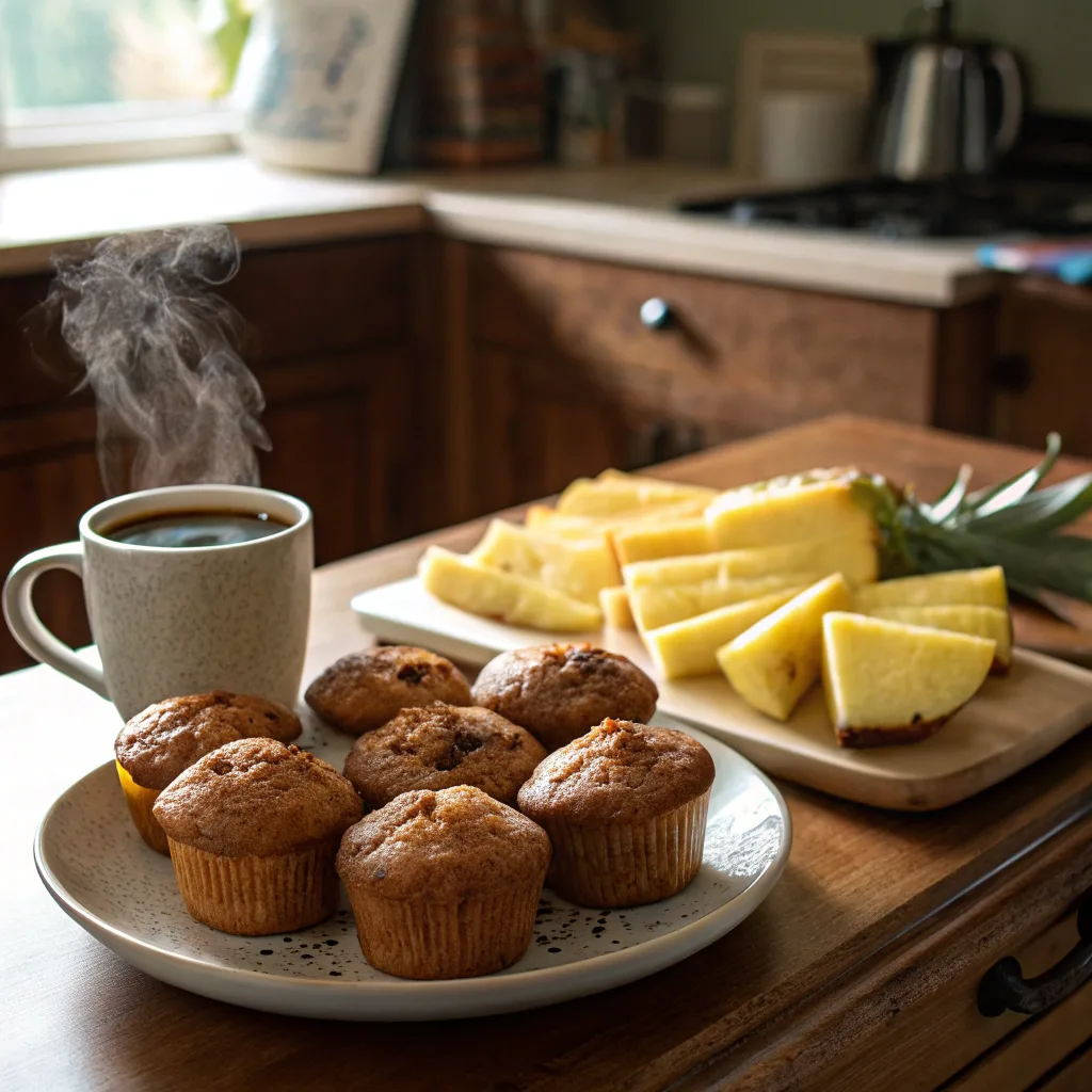 Pineapple Banana Muffins – The Ultimate Tropical Treat You Need to Try 9 Serving pineapple banana muffins with coffee