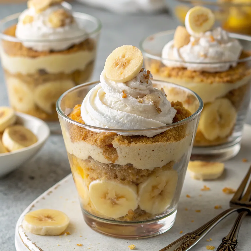 The Ultimate Guide to Vegan Banana Pudding Cake (Moist, Dairy-Free & Irresistible) 9 Plant-based banana dessert in glasses
