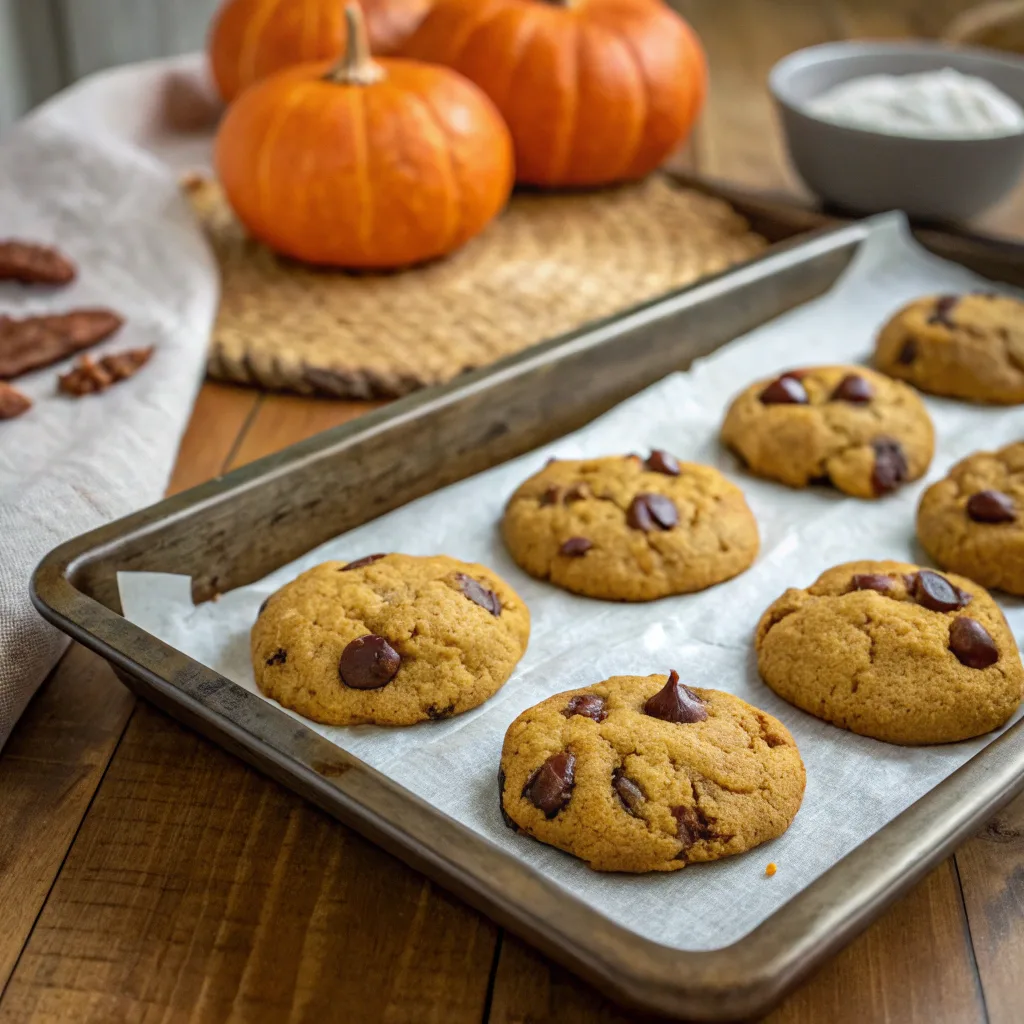 Brown Butter Pumpkin Chocolate Chip Cookies: The Best Chewy Fall Treat You’ll Ever Bake 8 Freshly baked brown butter pumpkin chocolate chip cookies cooling on tray