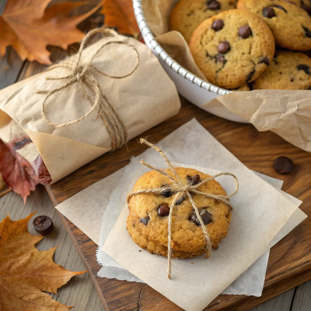 Brown Butter Pumpkin Chocolate Chip Cookies: The Best Chewy Fall Treat You’ll Ever Bake 9 Brown butter pumpkin chocolate chip cookies wrapped for fall gifting