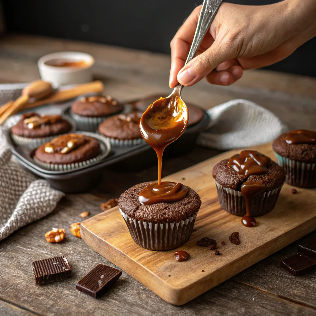 Poison Apple Cupcakes – The Ultimate Sinister Treat for Your Halloween Table 7 Caramel-filled Poison Apple Cupcakes being made